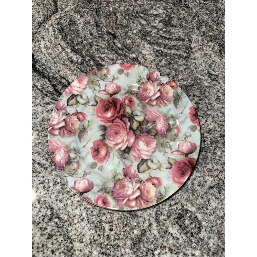 Baum Bros Formalities Pink Rose Chintz Salad Plate 8" Gold Trim